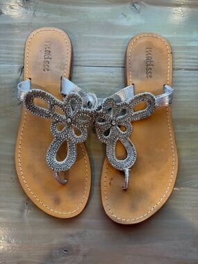 Matisse Silver Crystal-Embellished Toe-Post Sandals